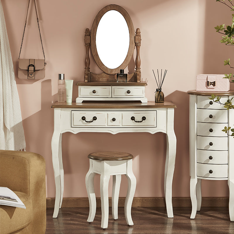Victorian White Makeup Vanity Desk Table Solid Wood Dressing Table Stool Set Clearhalo 'Bedroom Furniture' 'furn' 'furn_makeup_vanities' 'Furniture' 'Makeup Vanities' 'makeup_vanities' 6235770