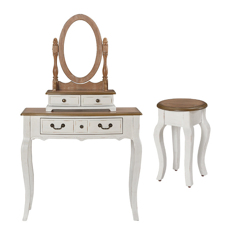 Victorian White Makeup Vanity Desk Table Solid Wood Dressing Table Stool Set Makeup Vanity & Mirror & Stools Clearhalo 'Bedroom Furniture' 'furn' 'furn_makeup_vanities' 'Furniture' 'Makeup Vanities' 'makeup_vanities' 6235771