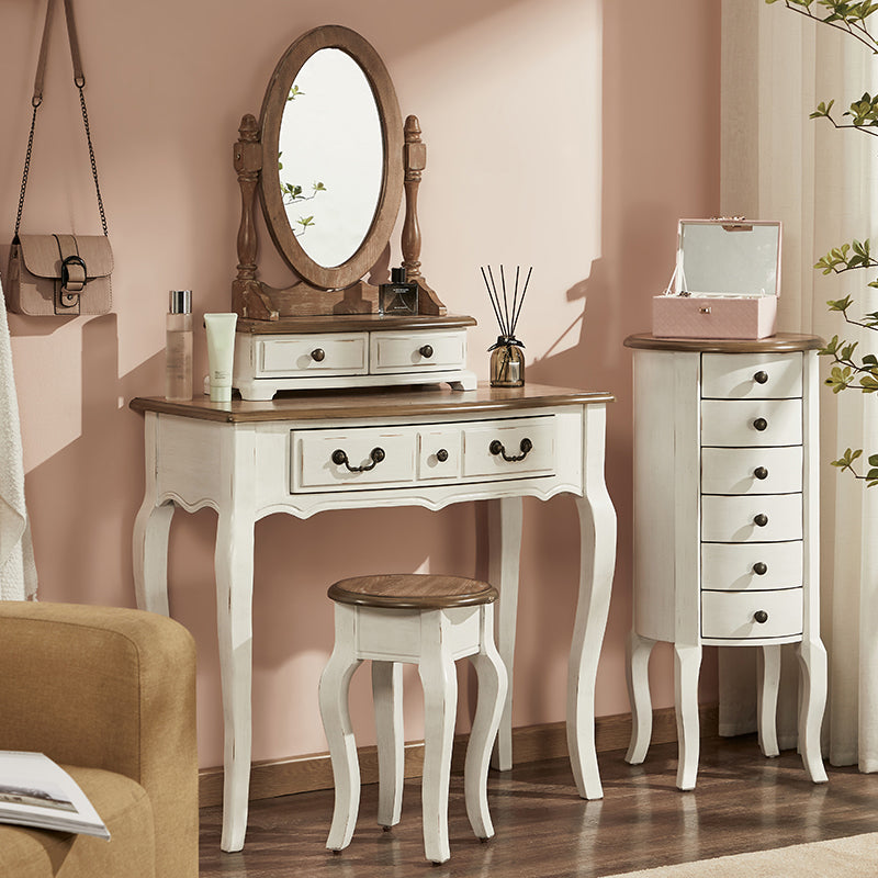 Victorian White Makeup Vanity Desk Table Solid Wood Dressing Table Stool Set Clearhalo 'Bedroom Furniture' 'furn' 'furn_makeup_vanities' 'Furniture' 'Makeup Vanities' 'makeup_vanities' 6235773