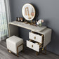 Glam Vanity Table and Stool Set 2-Drawer Faux Leather Vanity Dressing Table