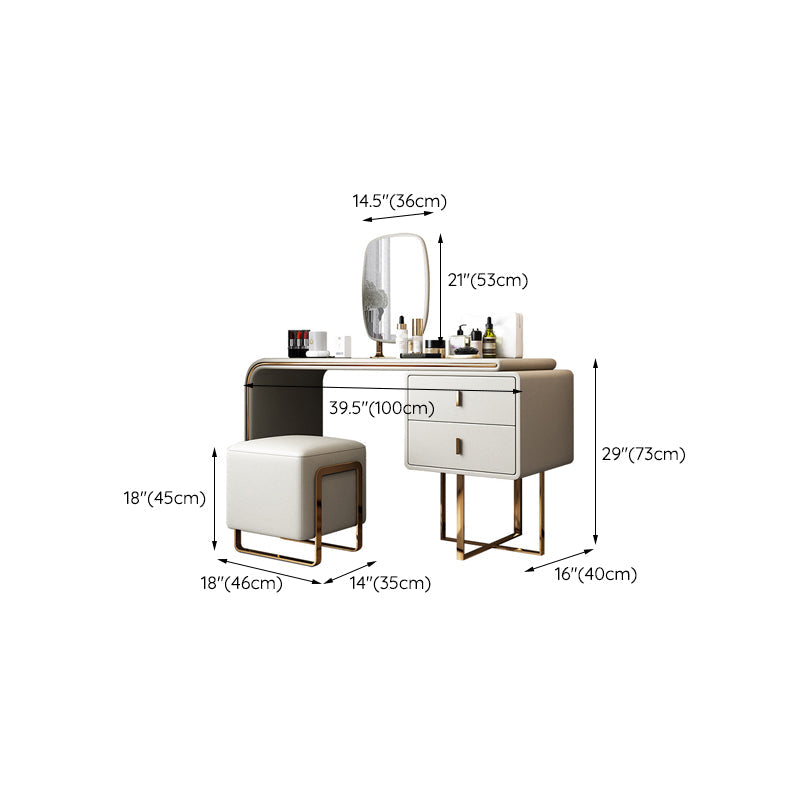 Glam Vanity Table and Stool Set 2-Drawer Faux Leather Vanity Dressing Table