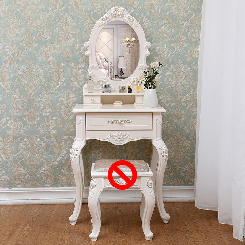 Victorian Mirrored Makeup Dressing Table Wood Stool Set in White Makeup Vanity & Mirror Clearhalo 'Bedroom Furniture' 'furn' 'furn_makeup_vanities' 'Furniture' 'Makeup Vanities' 'makeup_vanities' 6235807