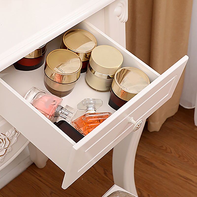 Victorian Mirrored Makeup Dressing Table Wood Stool Set in White Clearhalo 'Bedroom Furniture' 'furn' 'furn_makeup_vanities' 'Furniture' 'Makeup Vanities' 'makeup_vanities' 6235813