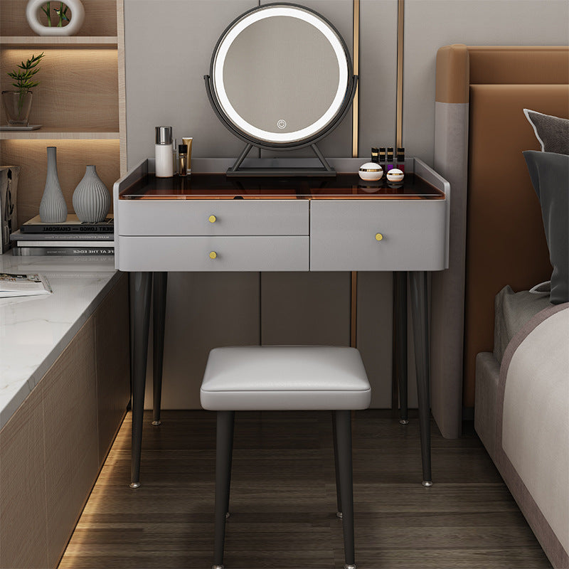 Contemporary Vanity Tables with Drawers, Glass Top Vanity Dressing Table Clearhalo 'Bedroom Furniture' 'furn' 'furn_makeup_vanities' 'Furniture' 'Makeup Vanities' 'makeup_vanities' 6235845