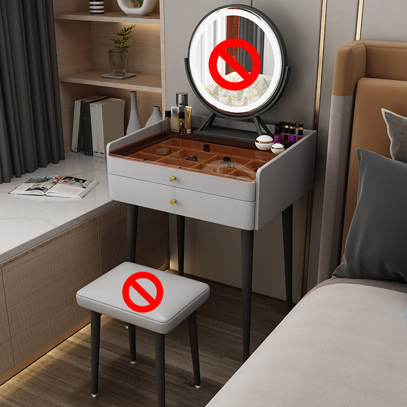 Contemporary Vanity Tables with Drawers, Glass Top Vanity Dressing Table Makeup Vanity 24"L x 18"W x 31"H Clearhalo 'Bedroom Furniture' 'furn' 'furn_makeup_vanities' 'Furniture' 'Makeup Vanities' 'makeup_vanities' 6235846