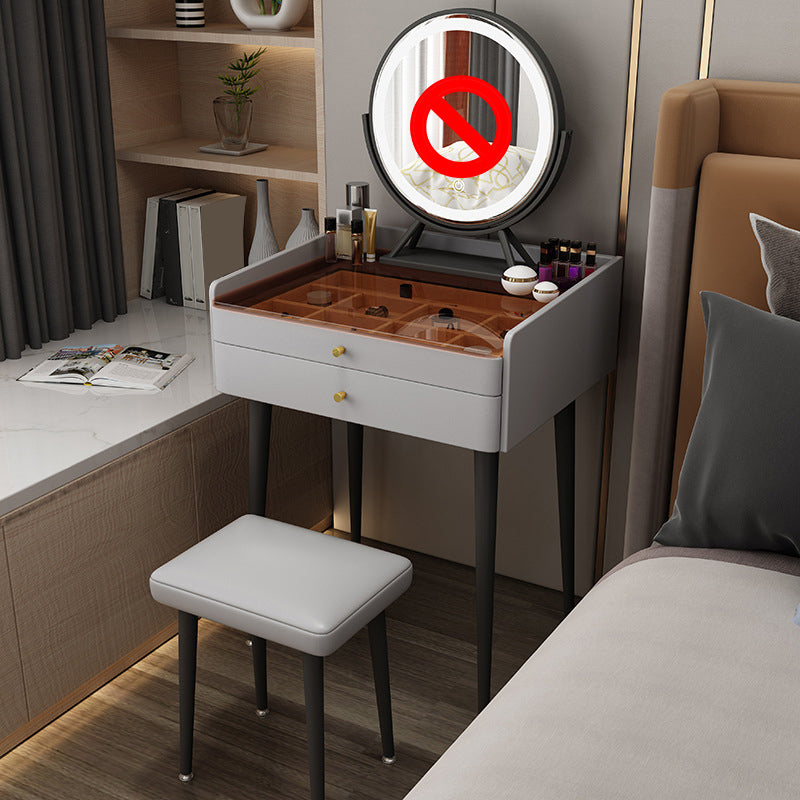 Contemporary Vanity Tables with Drawers, Glass Top Vanity Dressing Table Makeup Vanity & Stools 24"L x 18"W x 31"H Clearhalo 'Bedroom Furniture' 'furn' 'furn_makeup_vanities' 'Furniture' 'Makeup Vanities' 'makeup_vanities' 6235847