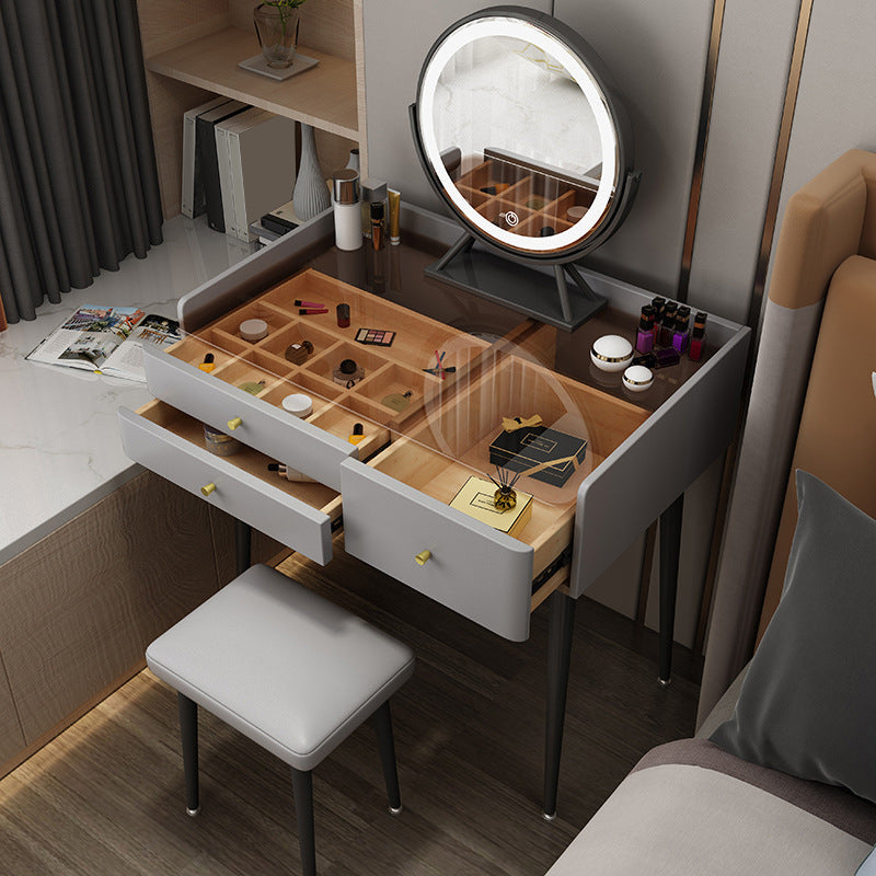 Contemporary Vanity Tables with Drawers, Glass Top Vanity Dressing Table Clearhalo 'Bedroom Furniture' 'furn' 'furn_makeup_vanities' 'Furniture' 'Makeup Vanities' 'makeup_vanities' 6235848
