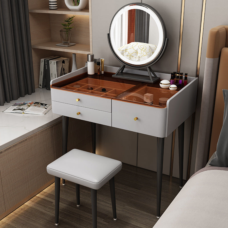 Contemporary Vanity Tables with Drawers, Glass Top Vanity Dressing Table Clearhalo 'Bedroom Furniture' 'furn' 'furn_makeup_vanities' 'Furniture' 'Makeup Vanities' 'makeup_vanities' 6235850