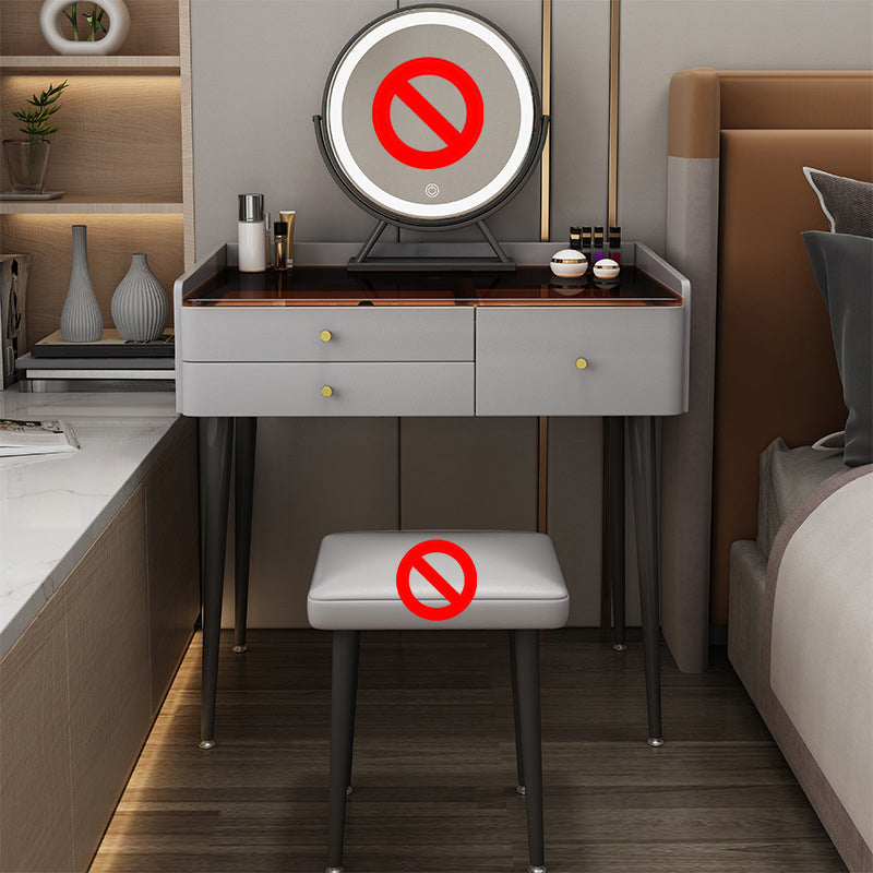 Contemporary Vanity Tables with Drawers, Glass Top Vanity Dressing Table Makeup Vanity Clearhalo 'Bedroom Furniture' 'furn' 'furn_makeup_vanities' 'Furniture' 'Makeup Vanities' 'makeup_vanities' 6235851