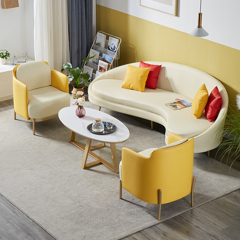 Contemporary Beige Curved Sofa in Genuine Leather with Tight Back Clearhalo 'furn' 'furn_sofas' 'Furniture' 'Living Room Furniture' 'Sofa' 'sofas' 6235888