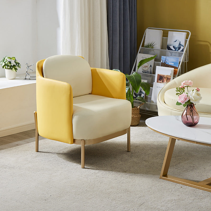 Contemporary Beige Curved Sofa in Genuine Leather with Tight Back Clearhalo 'furn' 'furn_sofas' 'Furniture' 'Living Room Furniture' 'Sofa' 'sofas' 6235889