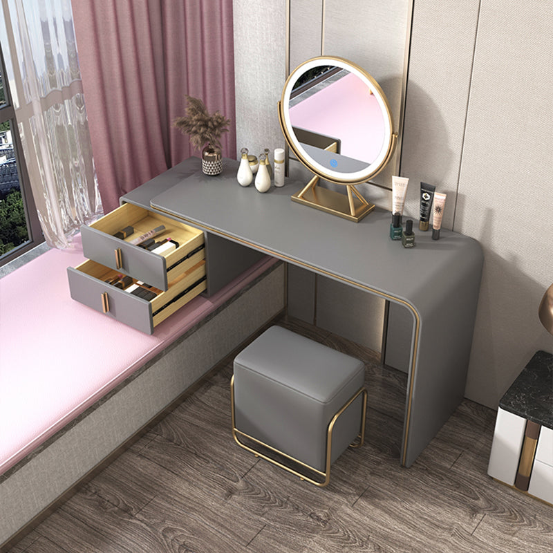 Cassetti doppi glam Camera da letto in pelle finta con tavolo da trucco e vanità per il trucco delle feci