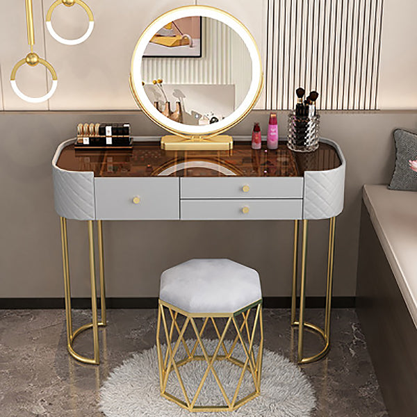 15.74" Wide Vanity Desk with 3 Storage Drawers  Glam Glass Dresser, Whit