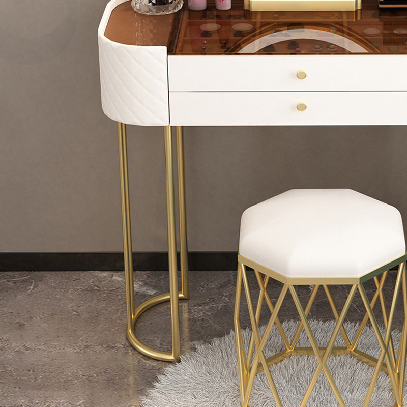 15.74" Wide Vanity Desk with 3 Storage Drawers  Glam Glass Dresser, Whit