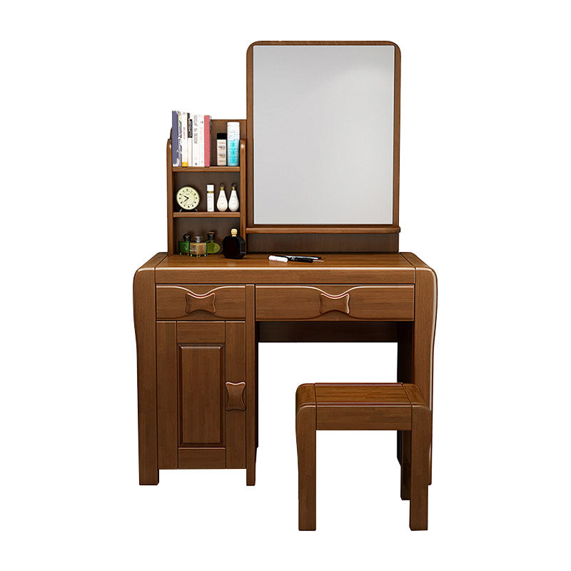 Bedroom Traditions Mirror Double Drawers Solid Wood Standing Make-up Vanity