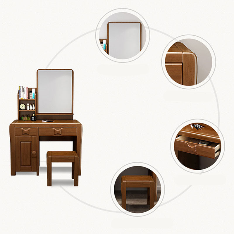 Bedroom Traditions Mirror Double Drawers Solid Wood Standing Make-up Vanity