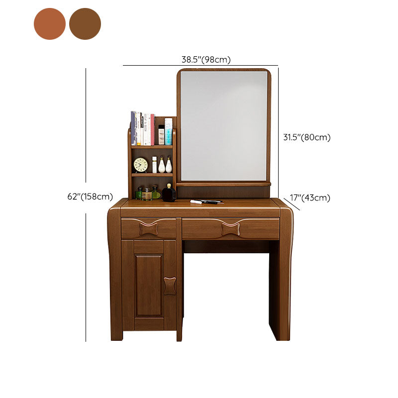 Bedroom Traditions Mirror Double Drawers Solid Wood Standing Make-up Vanity