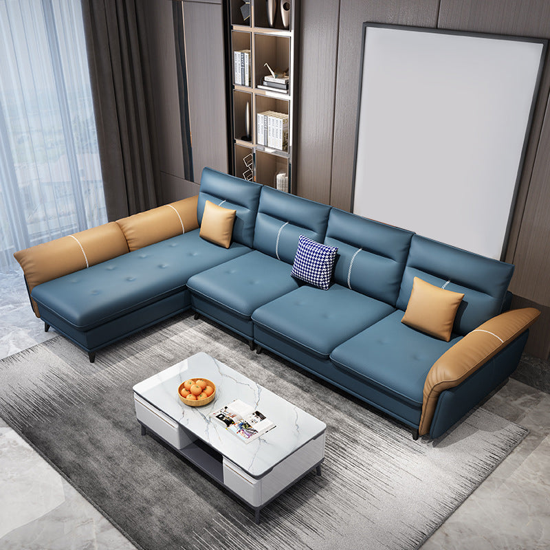 Blaues 4-Sitzer-Kunstleder Tufted Kissen Top Arm-Schnittsofa