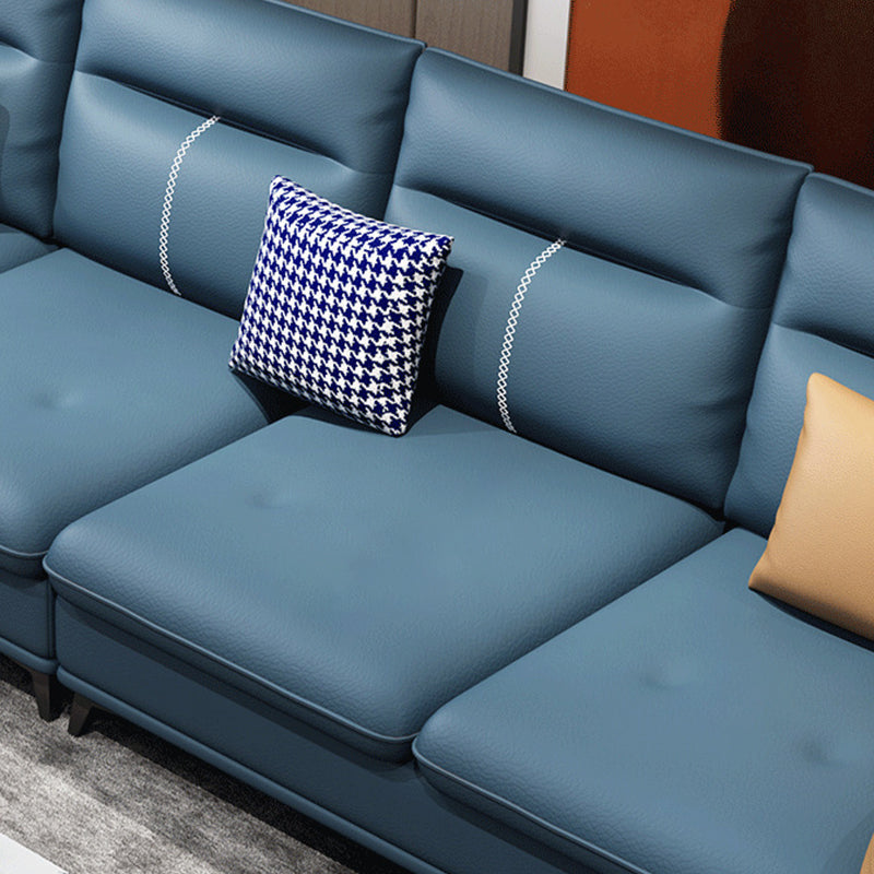 Blue 4-seater Faux Leather Tufted Pillow Top Arm Sectional Sofa Clearhalo 'furn' 'furn_sectionals' 'Furniture' 'Living Room Furniture' 'Sectionals' 6236048