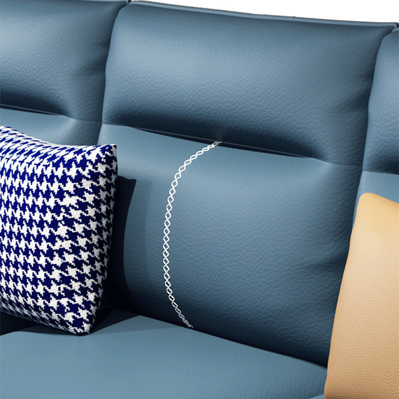 Blue 4-seater Faux Leather Tufted Pillow Top Arm Sectional Sofa Clearhalo 'furn' 'furn_sectionals' 'Furniture' 'Living Room Furniture' 'Sectionals' 6236050