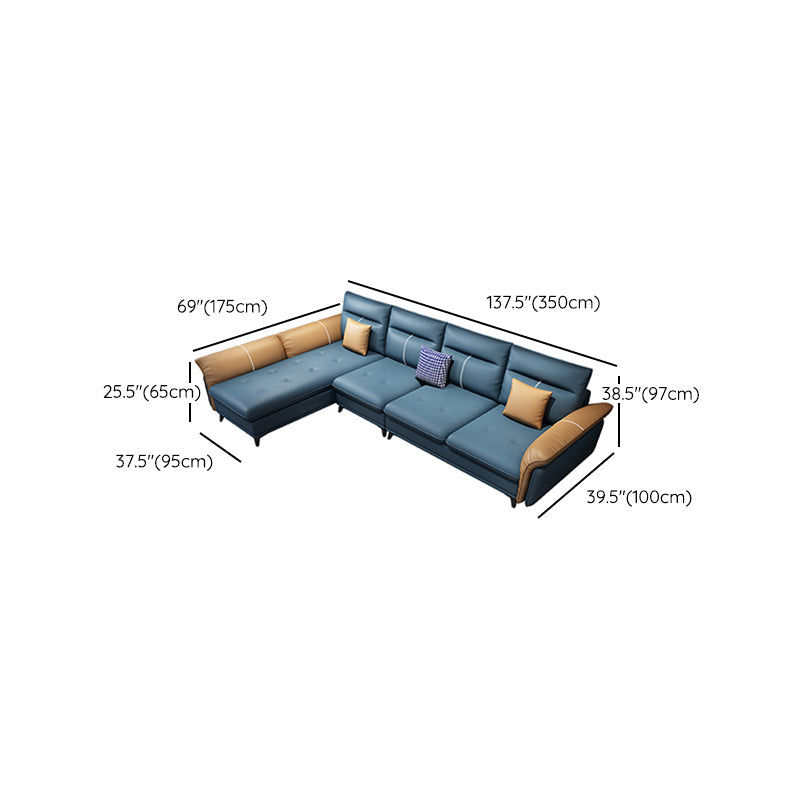 Blue 4-seater Faux Leather Tufted Pillow Top Arm Sectional Sofa Clearhalo 'furn' 'furn_sectionals' 'Furniture' 'Living Room Furniture' 'Sectionals' 6236051