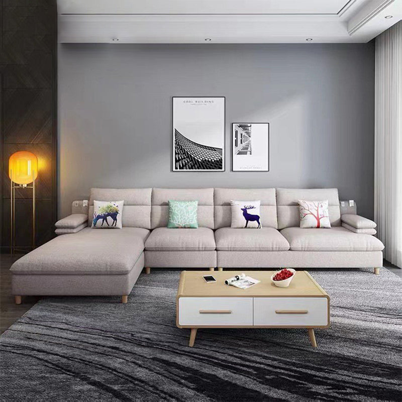 Pillow Top Arm Sectional Modern Linen 4-seat 125.98" Wide Sectional Clearhalo 'furn' 'furn_sectionals' 'Furniture' 'Living Room Furniture' 'Sectionals' 6236053