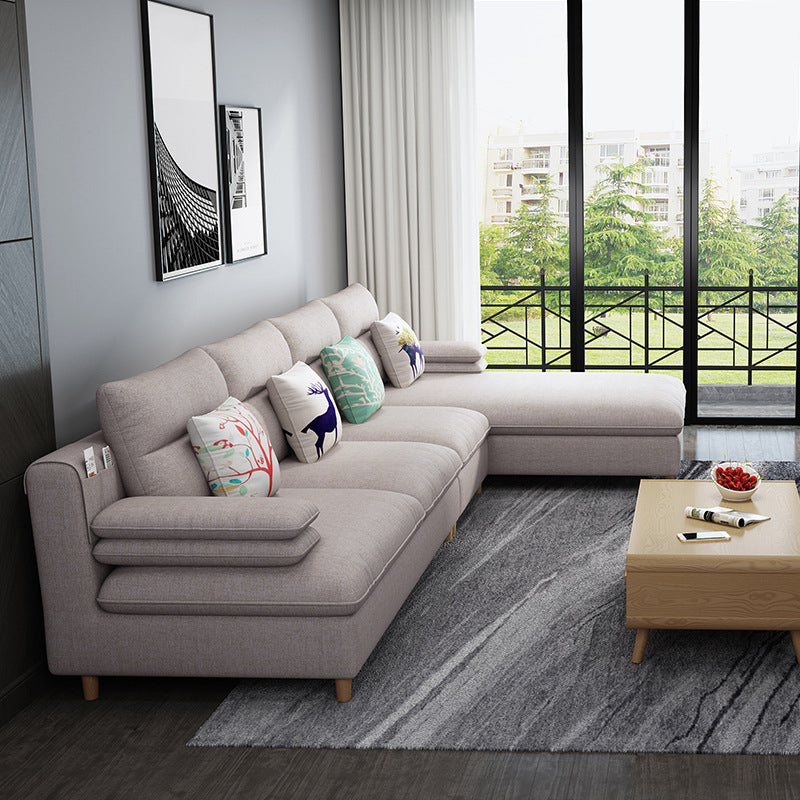 Pillow Top Arm Sectional Modern Linen 4-seat 125.98" Wide Sectional Clearhalo 'furn' 'furn_sectionals' 'Furniture' 'Living Room Furniture' 'Sectionals' 6236054