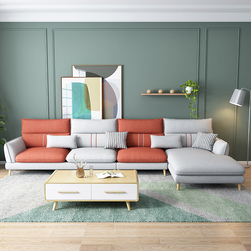Flared Arm Sectional Sofa Modern 4-seater Fabric Sectional in Grey Clearhalo 'furn' 'furn_sectionals' 'Furniture' 'Living Room Furniture' 'Sectionals' 6236065