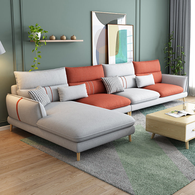 Flared Arm Sectional Sofa Modern 4-seater Fabric Sectional in Grey Left Clearhalo 'furn' 'furn_sectionals' 'Furniture' 'Living Room Furniture' 'Sectionals' 6236066
