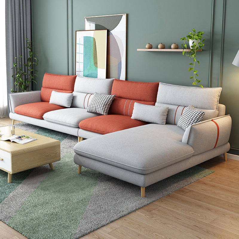 Flared Arm Sectional Sofa Modern 4-seater Fabric Sectional in Grey Right Clearhalo 'furn' 'furn_sectionals' 'Furniture' 'Living Room Furniture' 'Sectionals' 6236067