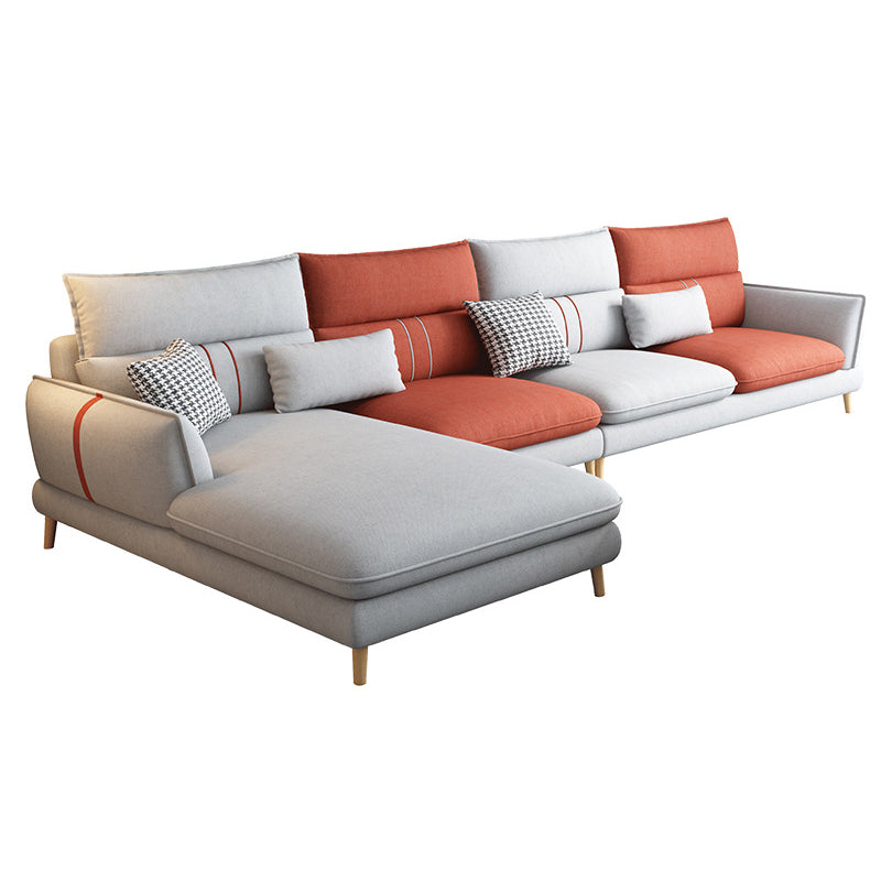 Flared Arm Sectional Sofa Modern 4-seater Fabric Sectional in Grey Clearhalo 'furn' 'furn_sectionals' 'Furniture' 'Living Room Furniture' 'Sectionals' 6236069