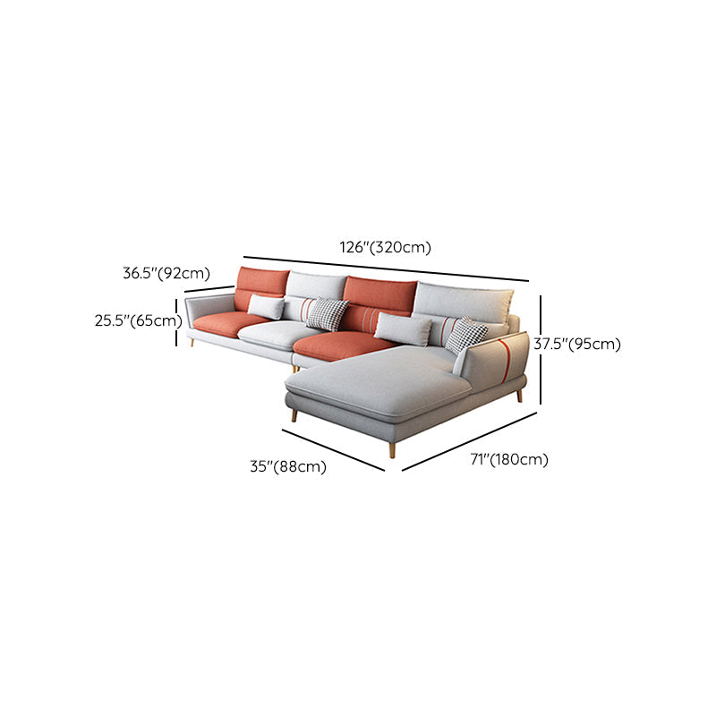 Flared Arm Sectional Sofa Modern 4-seater Fabric Sectional in Grey Clearhalo 'furn' 'furn_sectionals' 'Furniture' 'Living Room Furniture' 'Sectionals' 6236075