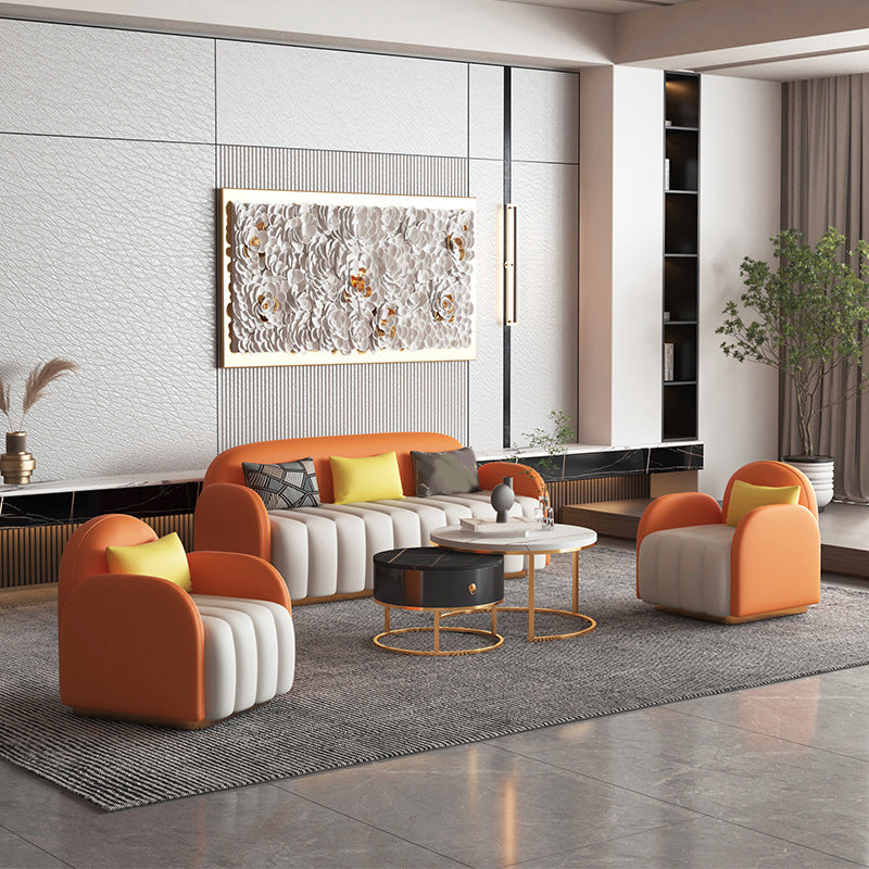 Contemporary Round Arm Standard Sofa  Tight Back Faux Leather Sofa