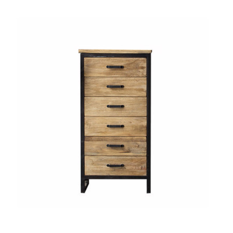 Industrieel noodlijdende houten accentkast met laden in massief hout