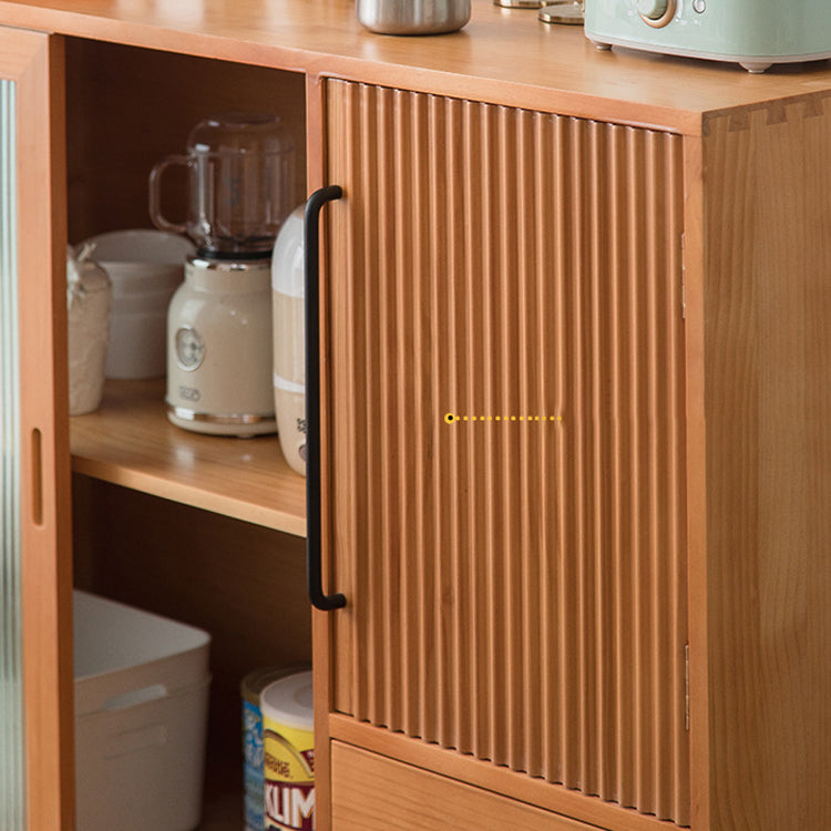 ガラスドアの松の木のキャビネットを備えた中世の近代的なキャビネット