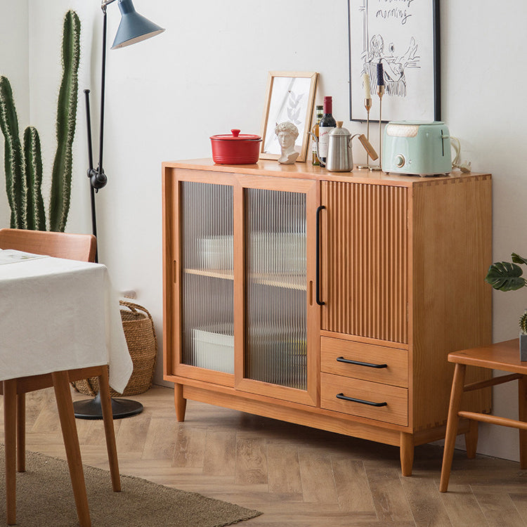 ガラスドアの松の木のキャビネットを備えた中世の近代的なキャビネット