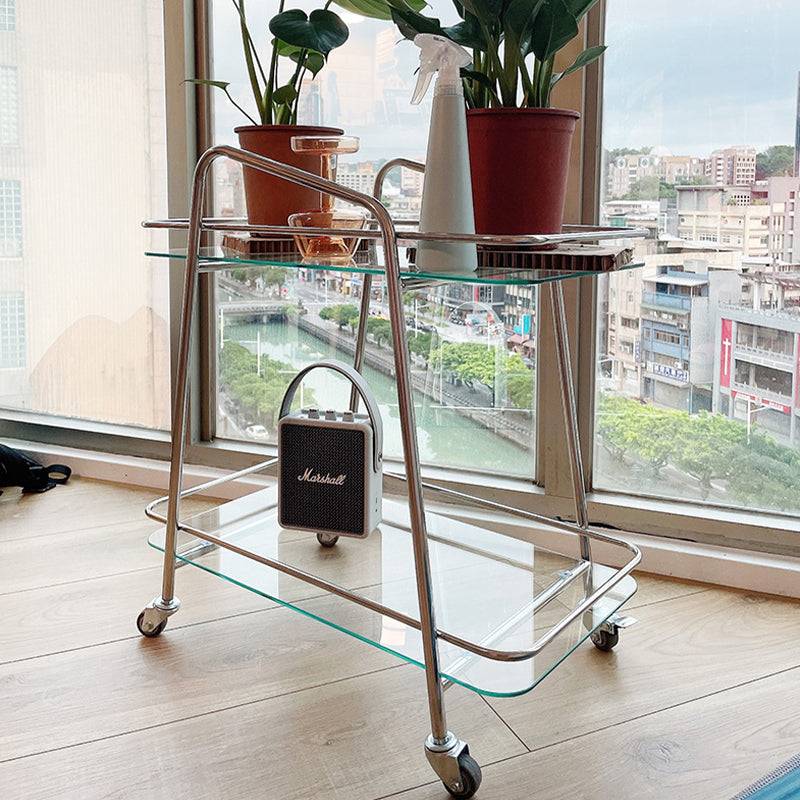 Modern Glass End Slide Table 2-Tier Corner Table with Storage