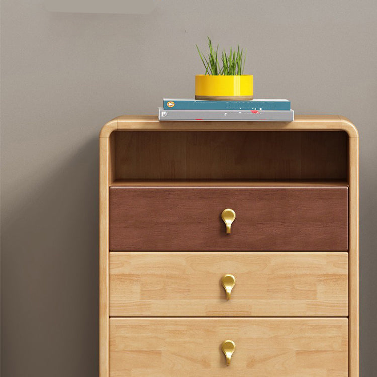 Mid-Century Modern Rectangle Chest with Drawers in Natural Rubberwood