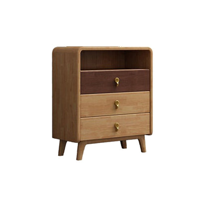 Mid-Century Modern Rectangle Chest with Drawers in Natural Rubberwood