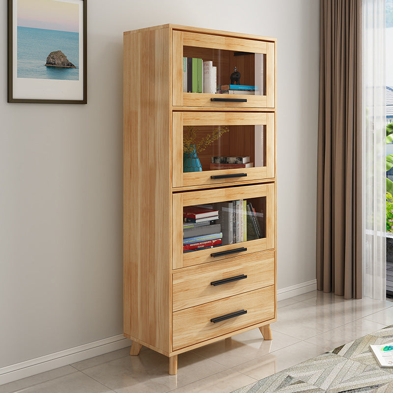 Rectangle Contemporary Natural Cabinet with Glass Doors and Drawers 3 Clearhalo 'Cabinets & Chests' 'cabinets_chests' 'furn' 'furn_cabinets_chests' 'Furniture' 'Living Room Furniture' 6236365