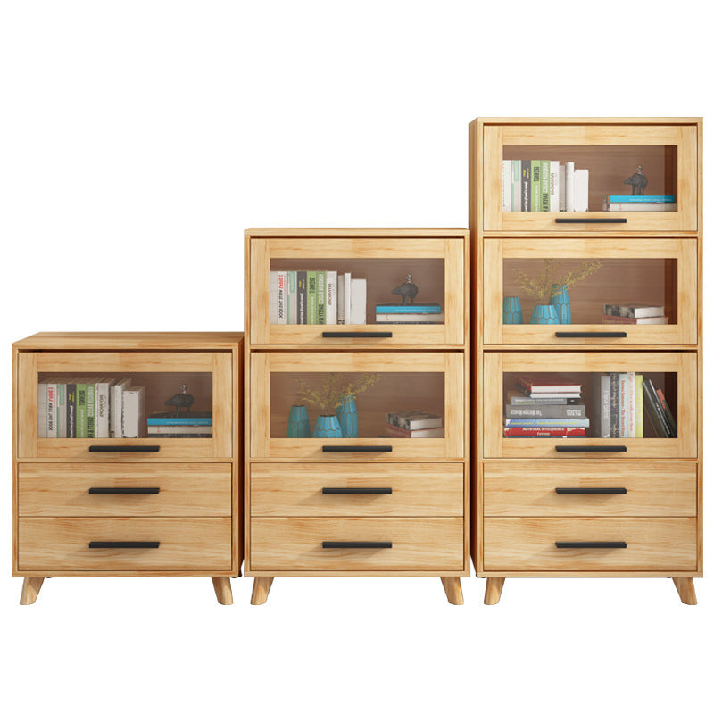 Rectangle Contemporary Natural Cabinet with Glass Doors and Drawers Clearhalo 'Cabinets & Chests' 'cabinets_chests' 'furn' 'furn_cabinets_chests' 'Furniture' 'Living Room Furniture' 6236369
