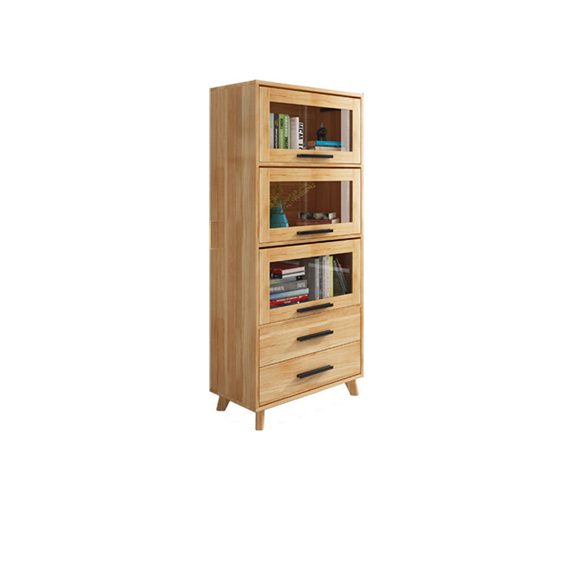 Rectangle Contemporary Natural Cabinet with Glass Doors and Drawers Clearhalo 'Cabinets & Chests' 'cabinets_chests' 'furn' 'furn_cabinets_chests' 'Furniture' 'Living Room Furniture' 6236374