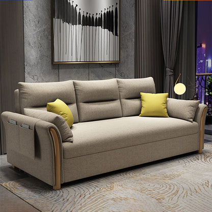 Contemporary Linen Sofa Bed Beige Square Arm Sleeper Sofa, 32.28" Wide Storage Included Coir Clearhalo 'furn' 'furn_futons' 'Furniture' 'Futons & Daybeds' 'Futons' 'Living Room Furniture' 6236419