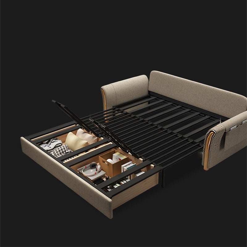 Contemporary Linen Sofa Bed Beige Square Arm Sleeper Sofa, 32.28" Wide Clearhalo 'furn' 'furn_futons' 'Furniture' 'Futons & Daybeds' 'Futons' 'Living Room Furniture' 6236427