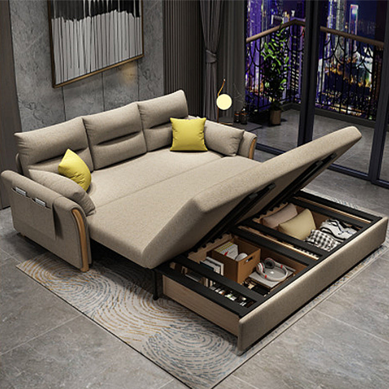 Contemporary Linen Sofa Bed Beige Square Arm Sleeper Sofa, 32.28" Wide Clearhalo 'furn' 'furn_futons' 'Furniture' 'Futons & Daybeds' 'Futons' 'Living Room Furniture' 6236430
