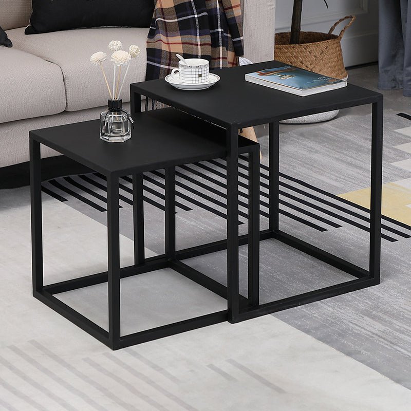 Frame 2 Nesting Coffee Table Mid-Century Metal Square Cocktail Table 18"L x 18"W x 20"H + 16"L x 16"W x 18"H Black Clearhalo 'Coffee & Accent Tables' 'Coffee Tables' 'coffee_tables' 'furn' 'furn_coffee_tables' 'Furniture' 'Living Room Furniture' 6236524