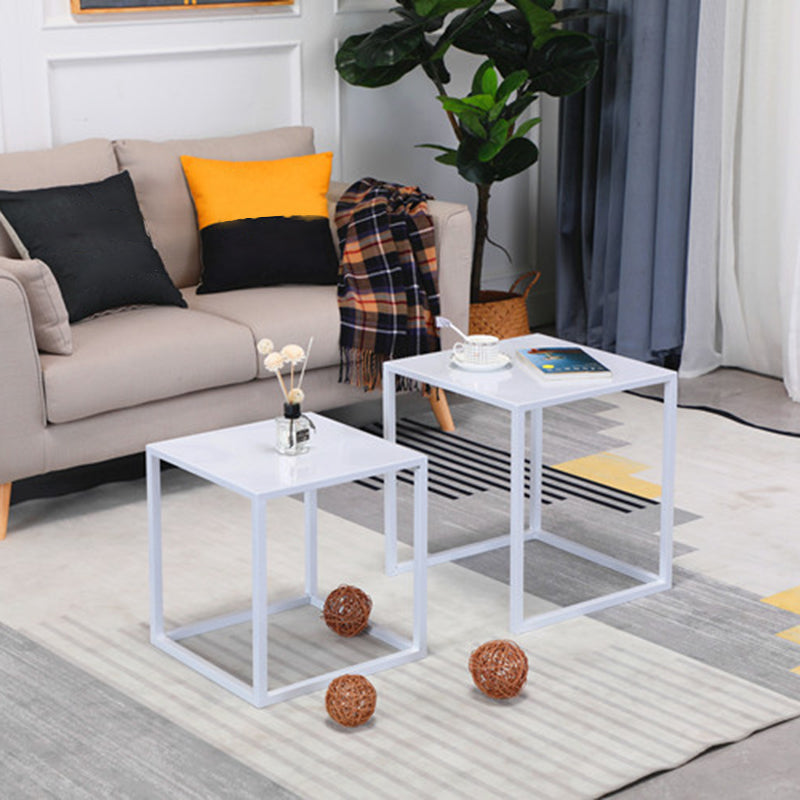 Frame 2 Nesting Coffee Table Mid-Century Metal Square Cocktail Table 18"L x 18"W x 20"H + 16"L x 16"W x 18"H White Clearhalo 'Coffee & Accent Tables' 'Coffee Tables' 'coffee_tables' 'furn' 'furn_coffee_tables' 'Furniture' 'Living Room Furniture' 6236529