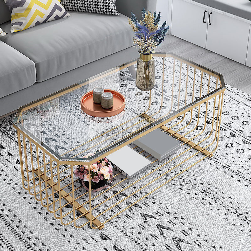 Gold Metal Frame Coffee Table Luxurious Cocktail Table with Storage Clear Clearhalo 'Coffee & Accent Tables' 'Coffee Tables' 'coffee_tables' 'furn' 'furn_coffee_tables' 'Furniture' 'Living Room Furniture' 6236544