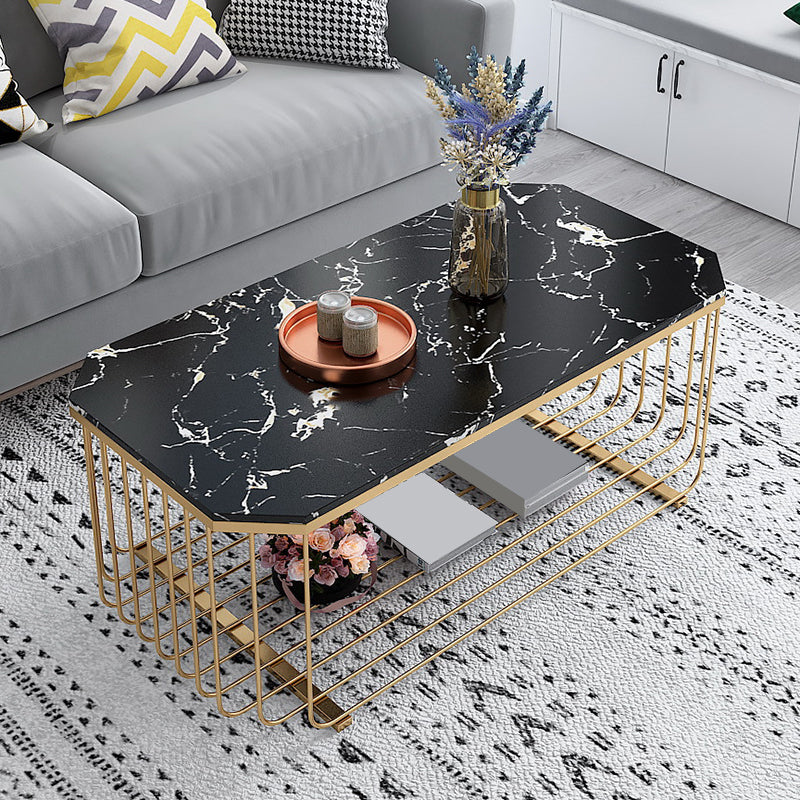 Gold Metal Frame Coffee Table Luxurious Cocktail Table with Storage Black Clearhalo 'Coffee & Accent Tables' 'Coffee Tables' 'coffee_tables' 'furn' 'furn_coffee_tables' 'Furniture' 'Living Room Furniture' 6236547