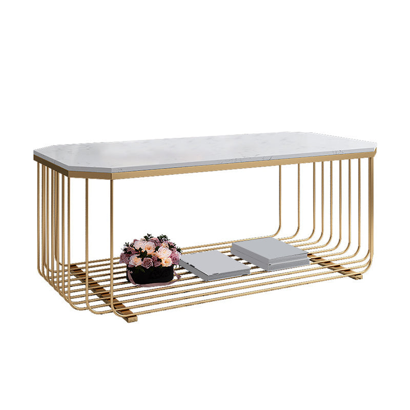 Gold Metal Frame Coffee Table Luxurious Cocktail Table with Storage 59"L x 24"W x 18"H White Clearhalo 'Coffee & Accent Tables' 'Coffee Tables' 'coffee_tables' 'furn' 'furn_coffee_tables' 'Furniture' 'Living Room Furniture' 6236548